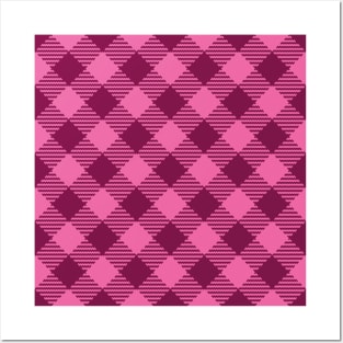 Retro Valentine's gingham check burgundy pink diagonal Posters and Art